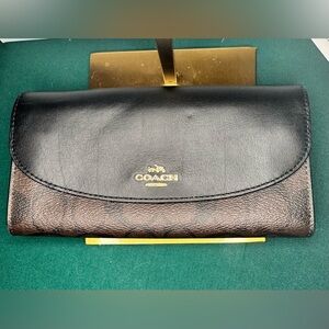 Coach Two Tone Leather Monogrammed Long Wallet EUC no call outs